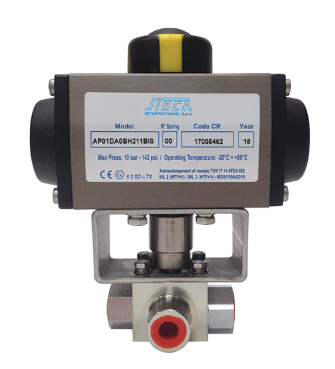 MHA BK3 + SIRCA AP | PNEUMATICALLY ACTUATED 3 WAY BALL VALVE – SPRING RETURN