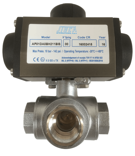 ASTORI 173 / 174 + SIRCA AP | PNEUMATICALLY ACTUATED BRASS 3 WAY BALL VALVE